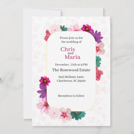 Garden Romance: Light Pink Floral Wedding 招待状 (正面)