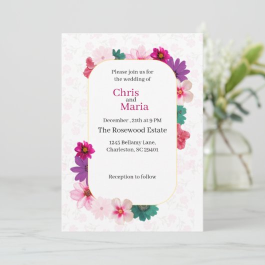 Garden Romance: Light Pink Floral Wedding 招待状 (スタンド正面)