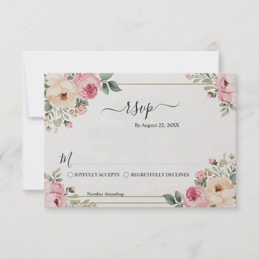 Garden Romantic Pastel Watercolor Floral Wedding 出欠カード (正面)