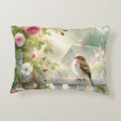 Garden Rose Bird Watercolor Scene アクセントクッション (裏面)