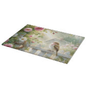 Garden Rose Bird Watercolor Scene カッティングボード (角)