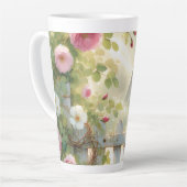 Garden Rose Bird Watercolor Scene カフェラテマグ (左アングル)