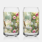 Garden Rose Bird Watercolor Scene ガラス缶 (右)