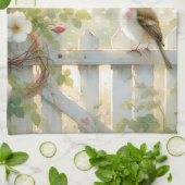 Garden Rose Bird Watercolor Scene キッチンタオル (折り畳み)