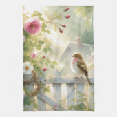 Garden Rose Bird Watercolor Scene キッチンタオル (縦)
