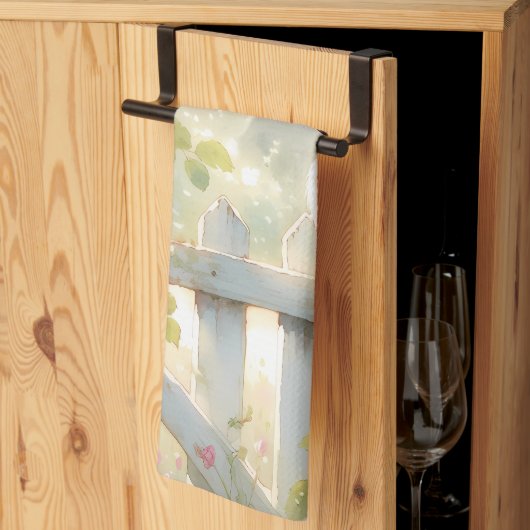 Garden Rose Bird Watercolor Scene キッチンタオル (三つ折り)