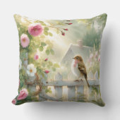 Garden Rose Bird Watercolor Scene クッション (正面)