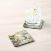 Garden Rose Bird Watercolor Scene コースター (右側)