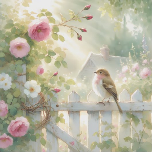 Garden Rose Bird Watercolor Scene シール (正面)