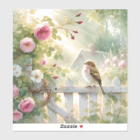 Garden Rose Bird Watercolor Scene シール (シート)