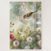 Garden Rose Bird Watercolor Scene ジグソーパズル (縦)