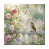 Garden Rose Bird Watercolor Scene タイル (正面)