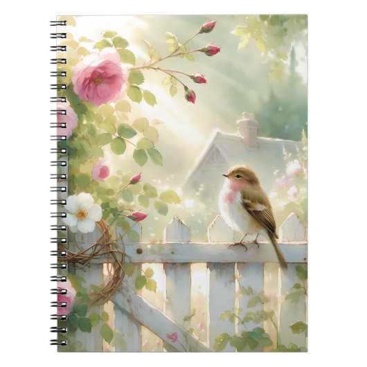 Garden Rose Bird Watercolor Scene ノートブック (正面)