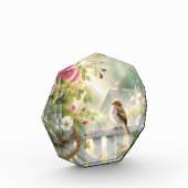 Garden Rose Bird Watercolor Scene フォトブロック (左)