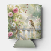 Garden Rose Bird Watercolor Scene 缶クーラー (裏面)