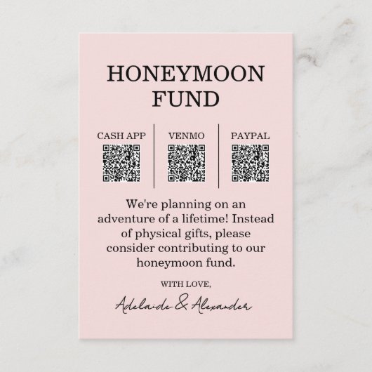 Garden Rose Pink Wedding Honeymoon Fund エンクロージャーカード (正面)