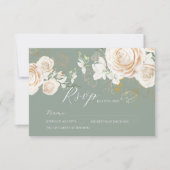 Garden Roses Sage Green Floral Elegant Wedding  出欠カード (正面)