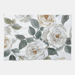 Garden Roses | White Watercolor Floral Vintage キッチンタオル
