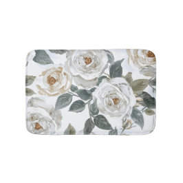 Garden Roses | White Watercolor Floral Vintage バスマット