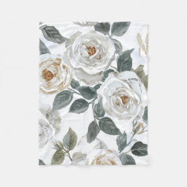 Garden Roses | White Watercolor Floral Vintage フリースブランケット