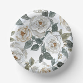 Garden Roses | White Watercolor Floral Vintage ペーパーボウル