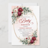 Garden Rustic Burgundy Peonies Baby Shower Invite 招待状 (正面)