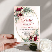 Garden Rustic Maroon Peonies Baby Shower Invitatio 招待状