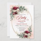Garden Rustic Maroon Peonies Baby Shower Invitatio 招待状 (正面)
