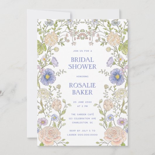 Garden Spring Floral Bridal Shower 招待状 (正面)