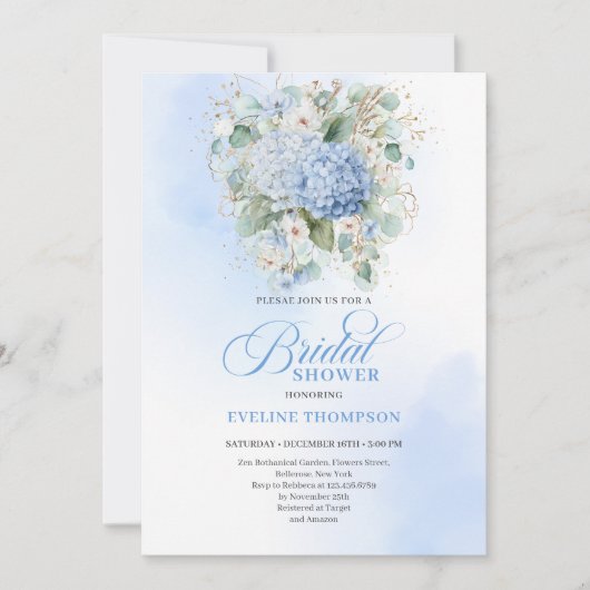 Garden Style Blue Hydrangea Bridal Shower Invites 招待状 (正面)