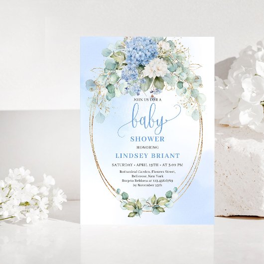 Garden Style Blue Hydrangeas Baby Shower Invitatio 招待状