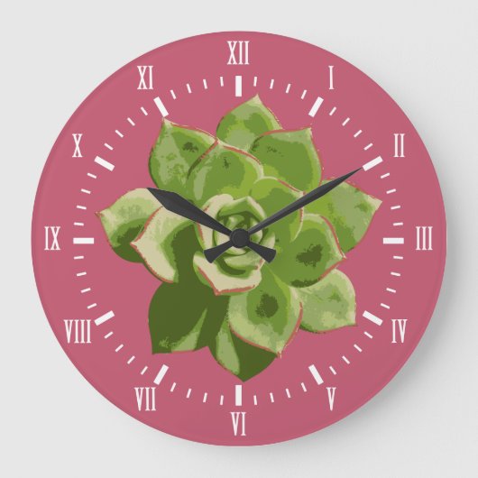 Garden Succulent White Roman数字名 ラージ壁時計 (正面)