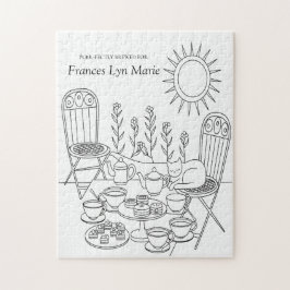 Garden Tea Party & Sleeping Cat Jigsaw Puzzle ジグソーパズル