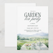 Garden Tea Party Watercolor Elegant Mother’s Day 招待状 (正面/裏面)