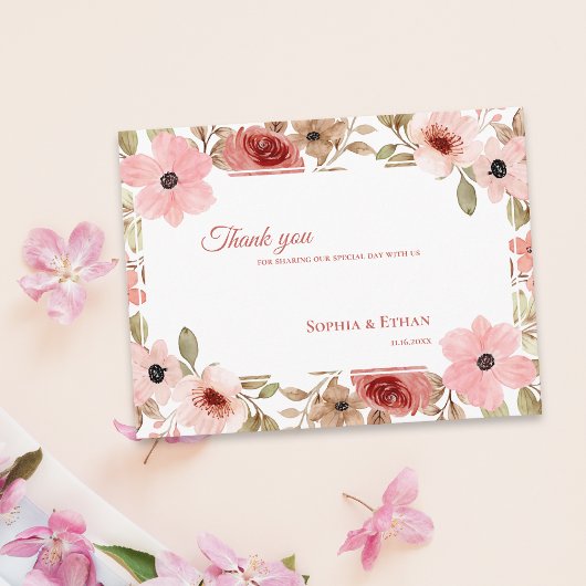 Garden Theme Blush Pink  Floral Wedding Thank You ポストカード
