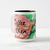 Garden theme mug with flowers and tools ツートーンマグカップ (正面左)