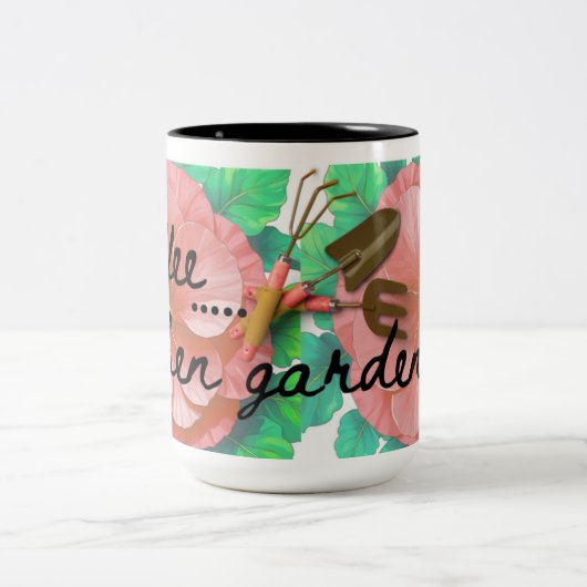 Garden theme mug with flowers and tools ツートーンマグカップ (中央)