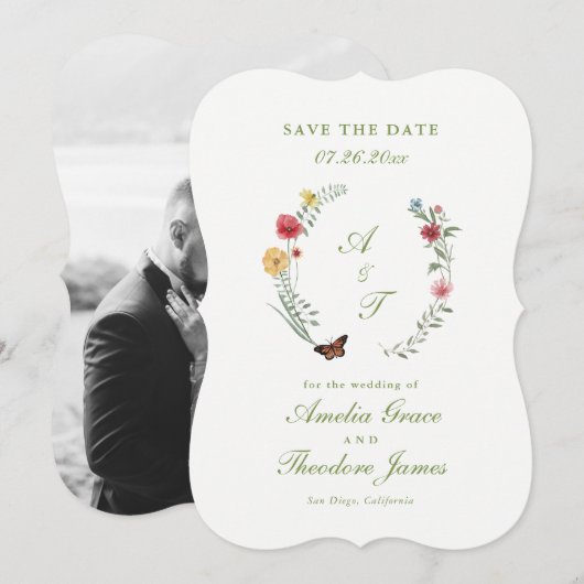 Garden Wedding Die Cut Save the Date Card 招待状 (正面/裏面)