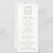 Garden Wedding Sage Green Monogram Crest Menu Card 招待状 (正面)