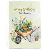 Garden Wheelbarrow Happy Birthday Personalized ミディアムペーパーバッグ (裏面)