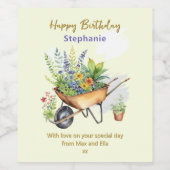 Garden Wheelbarrow Happy Birthday Personalized ワインラベル (シングルラベル)