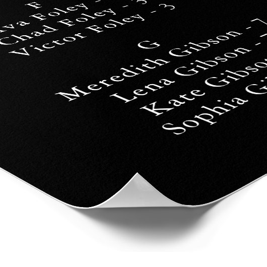 Garden wildflower Black Alphabetical Seating Chart ポスター (角)