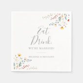 Garden Wildflower Eat Drink We're Married Wedding スタンダードカクテルナプキン (正面)