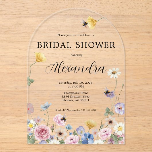Garden Wildflowers Bridal Shower Invitation アクリル招待状 (正面)