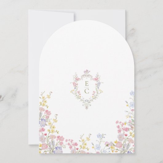 Garden Wildflowers Crest Spring Summer Wedding 招待状 (裏面)