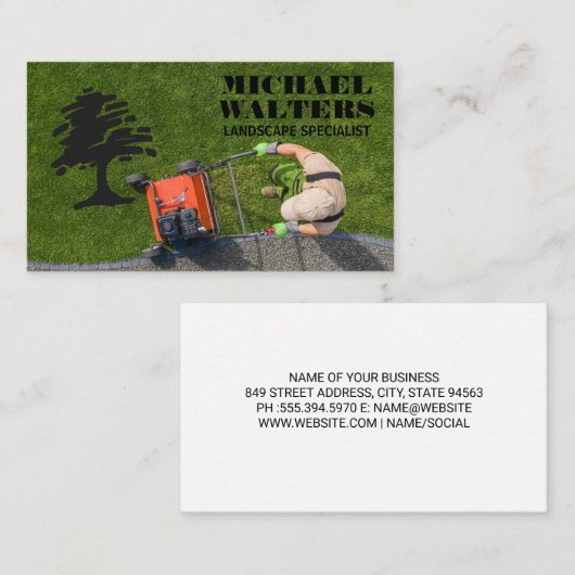Gardener Mowing Lawn | Tree Logo 名刺 (正面/裏面)
