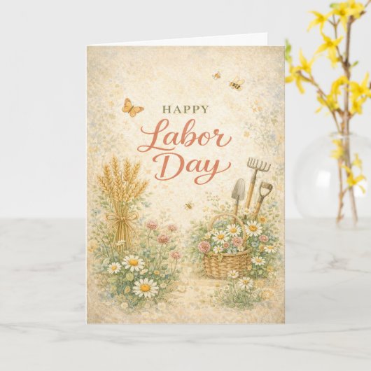 Gardeners Floral Tools Happy Labor Day カード (黄色い花)