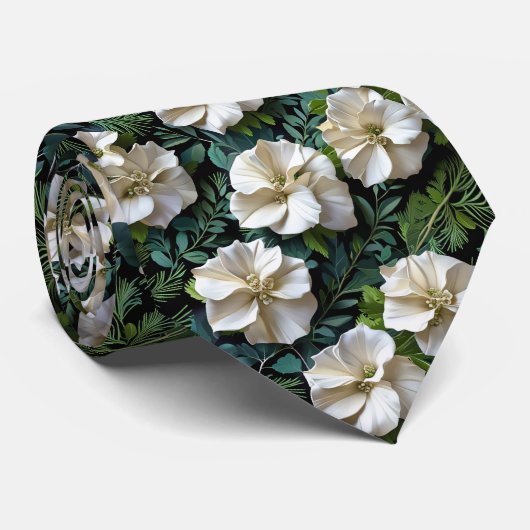 Gardenia & Cedar Leaf Seamless Botanical Pattern ネクタイ (ロール)