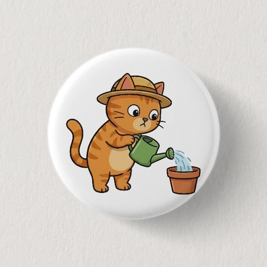 Gardening Cat Watering Plant Button 缶バッジ (正面)