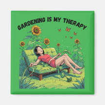 Gardening Is My Therapy マグネット - 緑